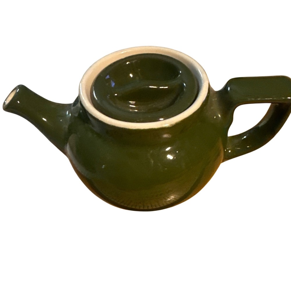 Vintage Forest Green Minature  Ceramic Teapot with Lid Small Glossy Tea Kettle